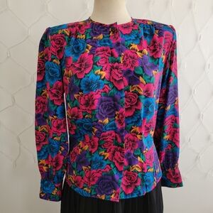 Retro Floral Colorful Blouse • Laura & Jayne • Size 8